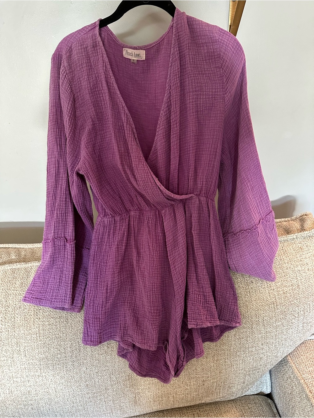 Peach Love California Flowy Lavender Gauze Wrap Romper